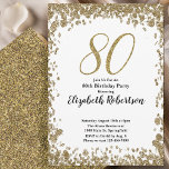 Elegant 80th Birthday Invitation With Gold Sequins<br><div class="desc">This pretty and elegant 80th birthday invitation for her is perfect for a nice party and will set a celebratory tone. Note: The glitter is printed and not actual shiny foil! This design features a printed pattern in gold and white, and is a nice minimalist choice for a special event...</div>