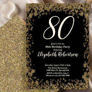 Elegant 80th Birthday Invitation With Gold Sequins