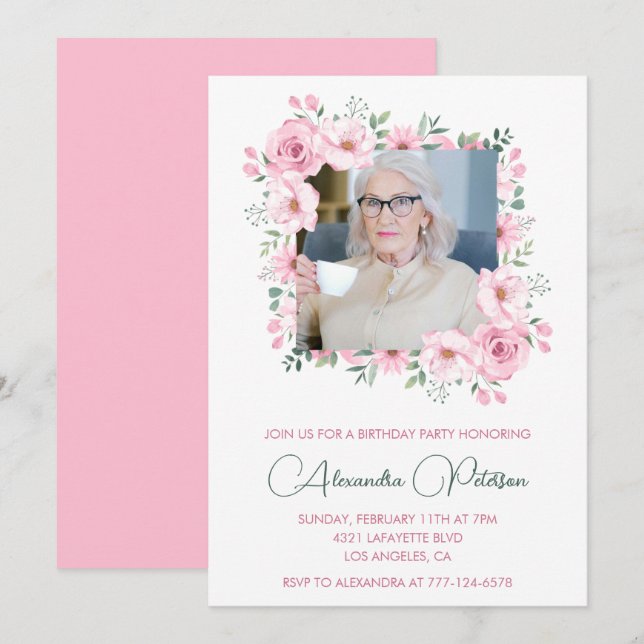 Elegant 80th birthday invitations Photo Boho  (Front/Back)