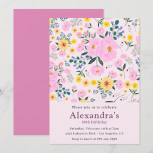 Elegant 80th birthday invitations Pink Floral Chic