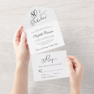 Elegant 80th Birthday Party  All In One Invitation