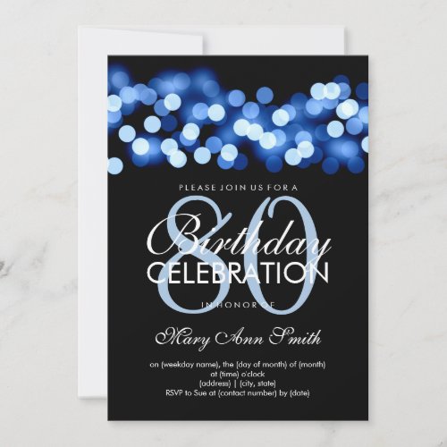 Elegant 80th Birthday Party Blue Hollywood Glam Invitation