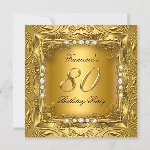 Elegant 80th Birthday Party Elite Gold Diamonds Invitation
