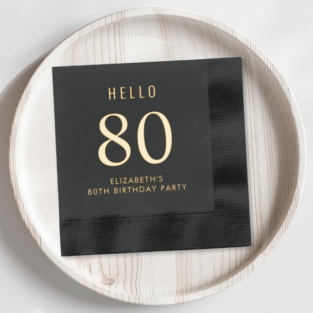 Elegant 80th Birthday Party  Foil Napkins (Elevate their 80th birthday party decor with these classic and elegant black and gold foil napkins)