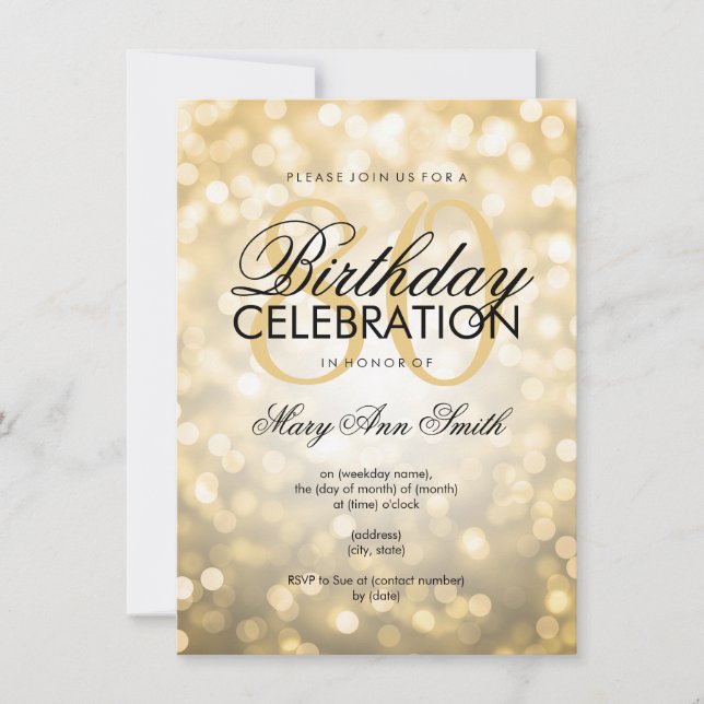 Elegant 80th Birthday Party Gold Glitter Lights Invitation (Front)