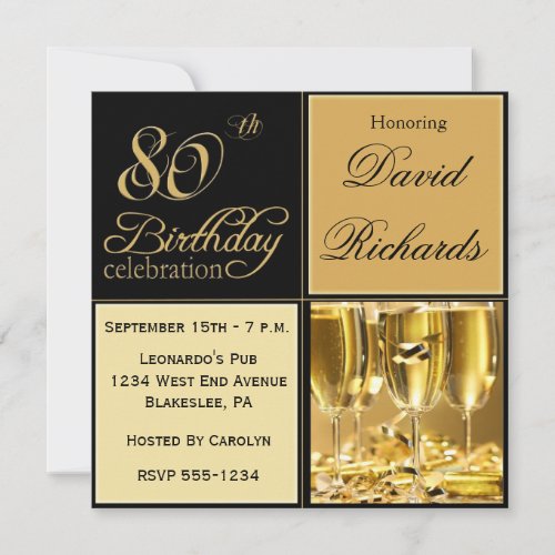 Elegant 80th Birthday Party Invitations