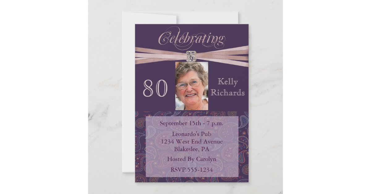 Elegant 80th Birthday Party Photo Invitations | Zazzle