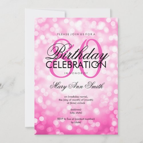 Elegant 80th Birthday Party Pink Glitter Lights 5x7 Paper Invitation Card