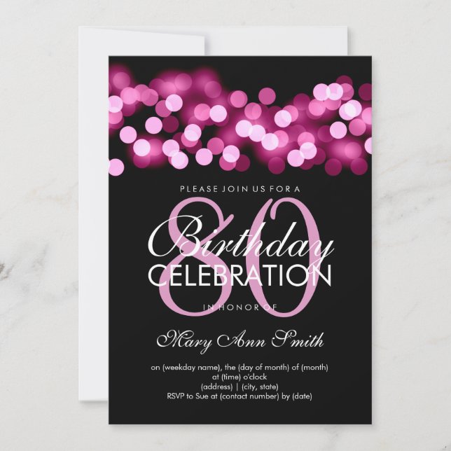 Elegant 80th Birthday Party Pink Hollywood Glam Invitation (Front)