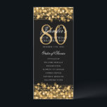 Elegant 80th Birthday Party Program Gold w/ Menu<br><div class="desc">Elegant "Birthday Party Program" design with Sparkles & String Lights in Gold w/ custom text.</div>