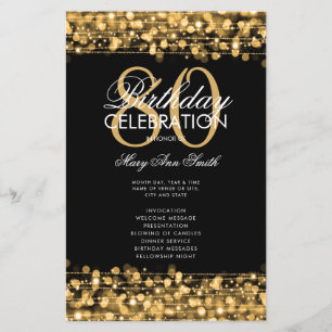 Elegant 80th Birthday Party Program Gold w/ Menu