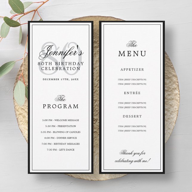 Elegant 80th Birthday Party Program + Menu  (Elegant 80th Birthday Party Program + Menu )