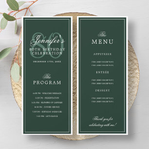 Elegant 80th Birthday Party Program Menu Green