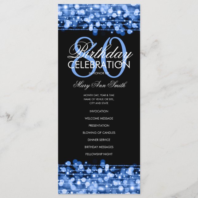Elegant 80th Birthday Party Program Navy Blue Menu (Front)