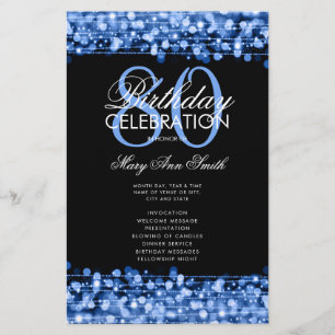 Elegant 80th Birthday Party Program Navy Blue Menu Flyer