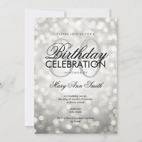 Elegant 80th Birthday Party Silver Glitter Lights Invitation