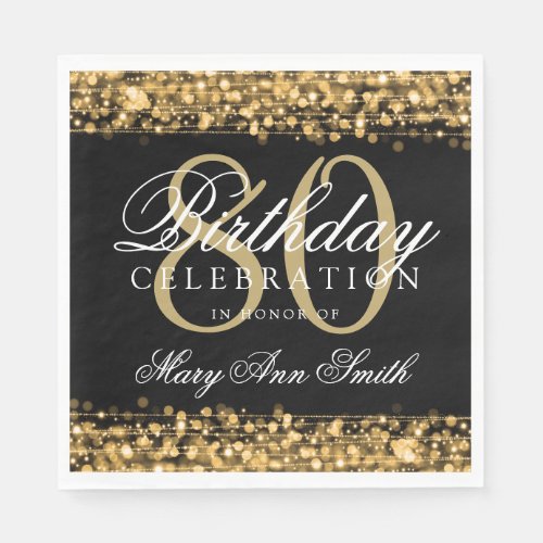 Elegant 80th Birthday Party Sparkles Gold Napkins