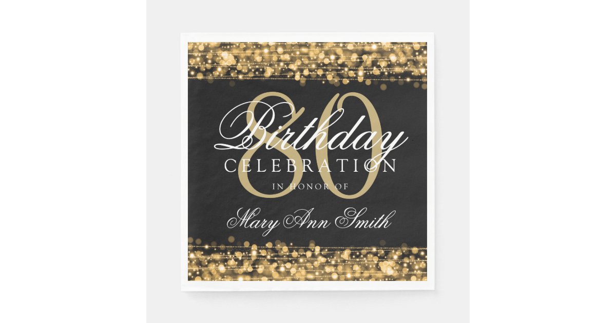 Elegant 80th Birthday Party Sparkles Gold Napkins | Zazzle.com