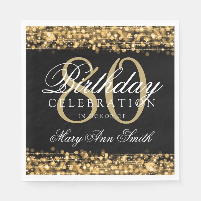 Elegant 80th Birthday Party Sparkles Gold Napkins (Front)