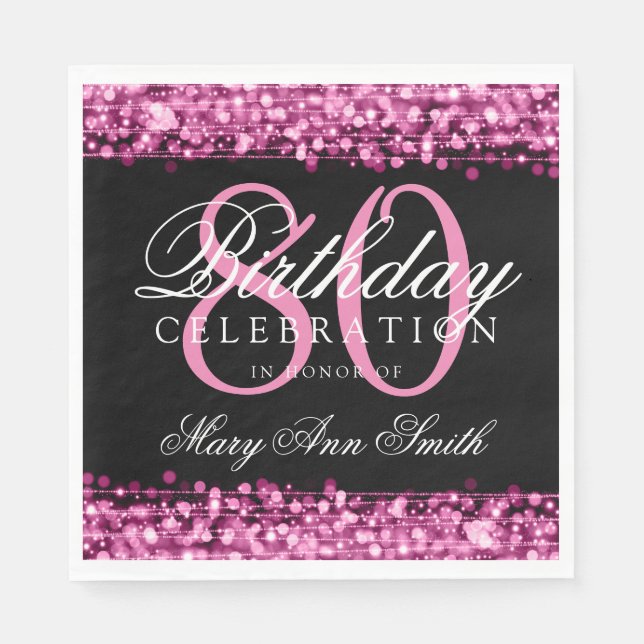 Elegant 80th Birthday Party Sparkles Pink Paper Napkins (Front)