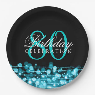 Elegant 80th Birthday Party Sparkles Turquoise Paper Plates
