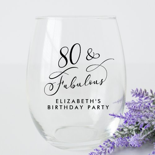 Elegant 80th Birthday Party Stemless Wine Glass