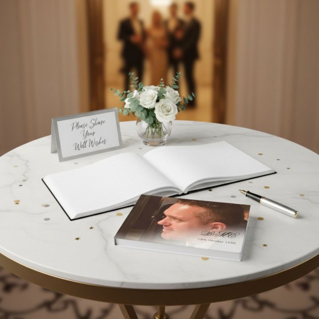 Elegant 80th Birthday Photo & Monogram Guest Book  (Creator Uploaded)