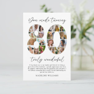 Elegant 80th Birthday Photo Thank You Card