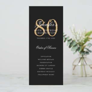 Elegant 80th Birthday Program Gold Black Thank You