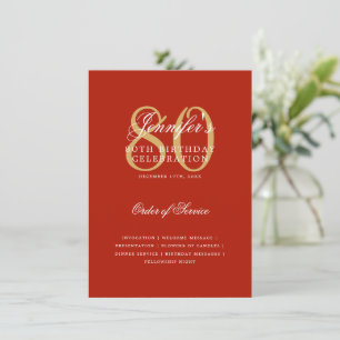 Elegant 80th Birthday Program Gold Red Menu