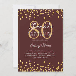 Elegant 80th Birthday Program Menu Gold Burgundy