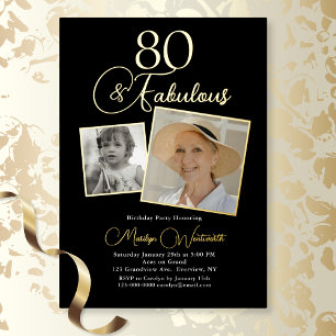 Elegant 80th Birthday Script Photo Foil Invitation