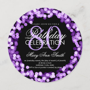 Elegant 80th Birthday Sparkling Lights Purple Invitation