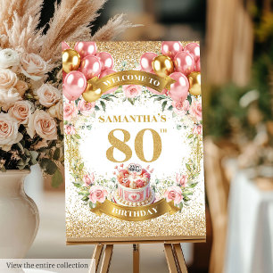 Elegant 80th Birthday Welcome Sign Boho Blush