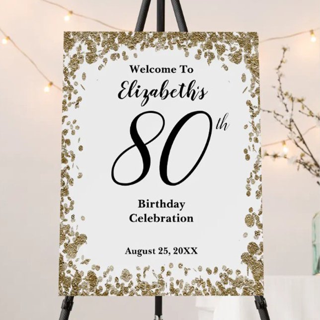 Elegant 80th Birthday welcome sign  Gold Sequins (Creator Uploaded)