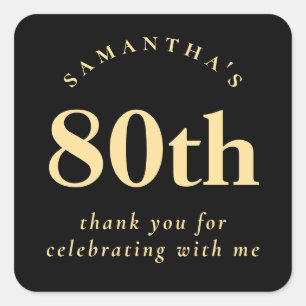 Elegant 80th Party Black and Gold Thank You Square Sticker