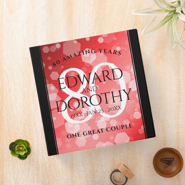 Elegant 80th Ruby Wedding Anniversary Celebration 3 Ring Binder (In Situ)