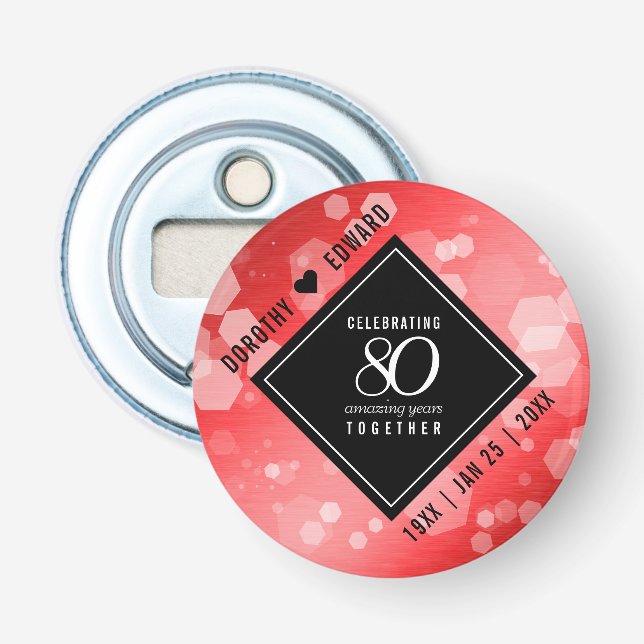 Elegant 80th Ruby Wedding Anniversary Celebration Bottle Opener (Front)