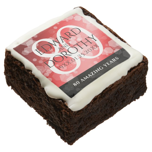 Elegant 80th Ruby Wedding Anniversary Celebration Brownie (Angled)