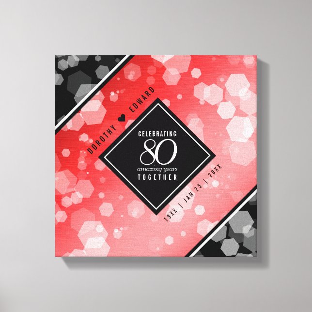 Elegant 80th Ruby Wedding Anniversary Celebration Canvas Print (Front)