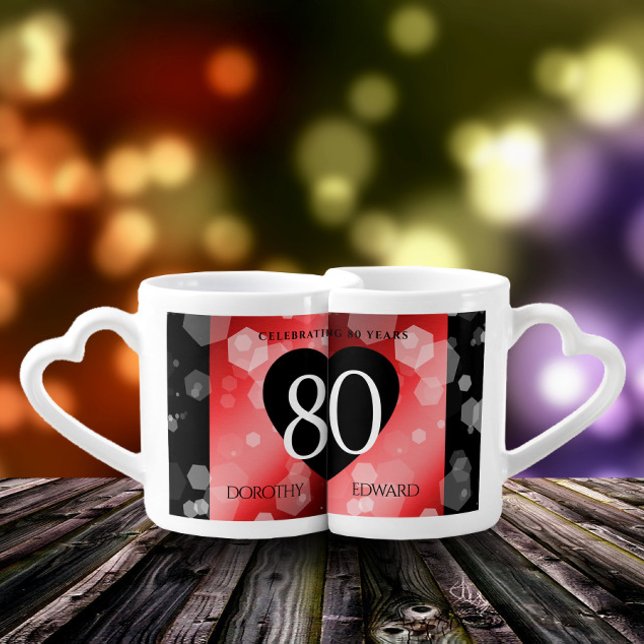 Elegant 80th Ruby Wedding Anniversary Celebration Coffee Mug Set (Creator Uploaded)