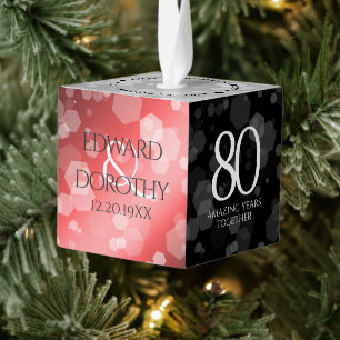 Elegant 80th Ruby Wedding Anniversary Celebration Cube Ornament