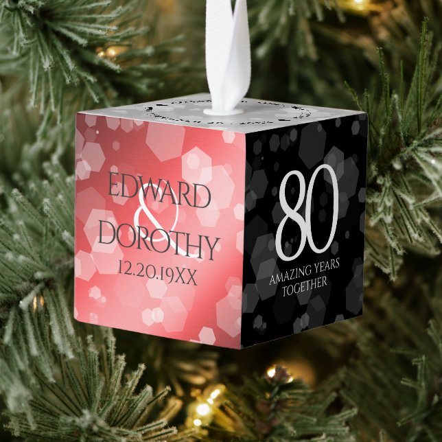 Elegant 80th Ruby Wedding Anniversary Celebration Cube Ornament (Tree)