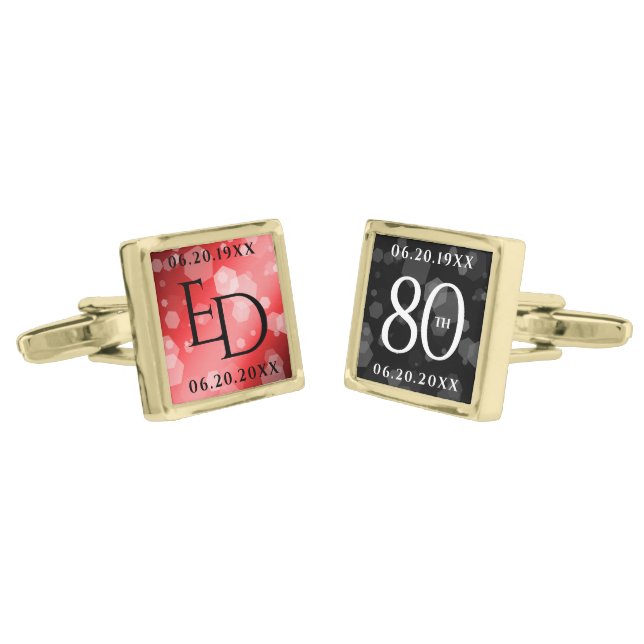 Elegant 80th Ruby Wedding Anniversary Celebration Cufflinks (Angled)