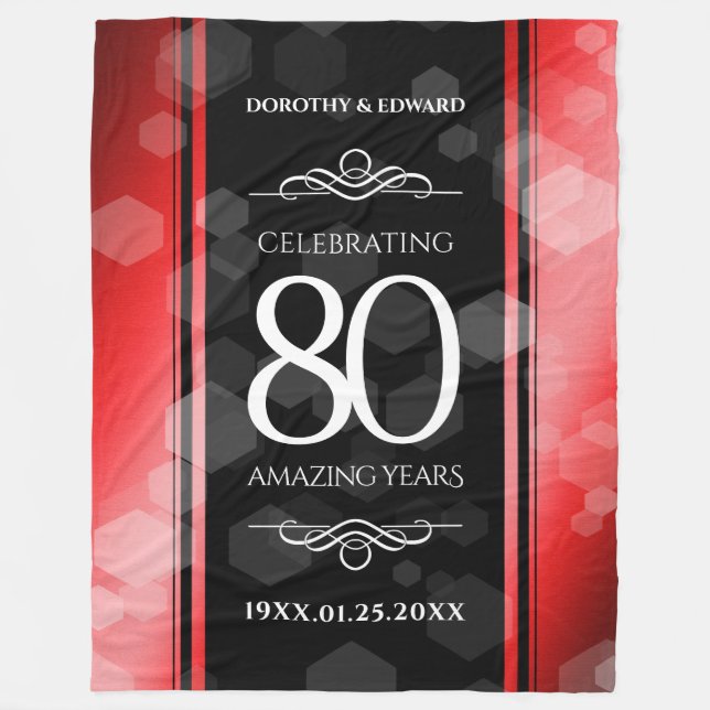 Elegant 80th Ruby Wedding Anniversary Celebration Fleece Blanket (Front)