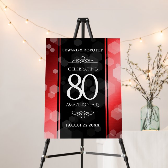 Elegant 80th Ruby Wedding Anniversary Celebration Foam Board (In Situ (Stand))
