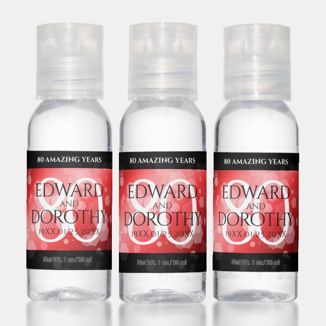Elegant 80th Ruby Wedding Anniversary Celebration Hand Sanitizer (Set)