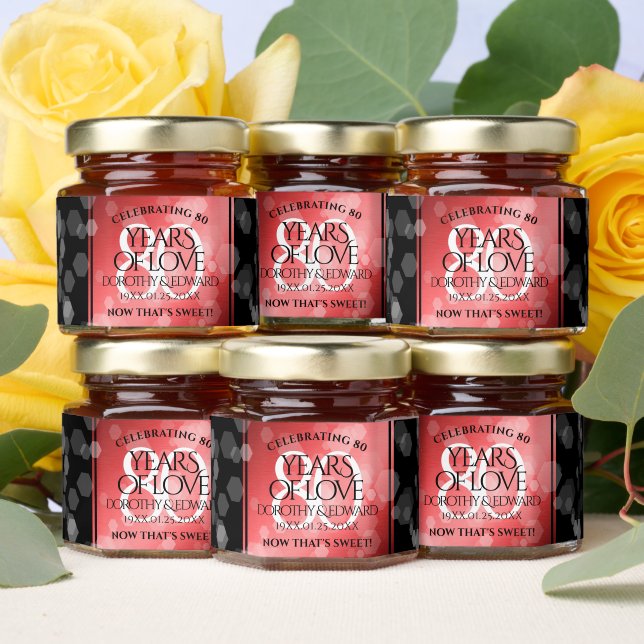Elegant 80th Ruby Wedding Anniversary Celebration Honey Jar Favors (Insitu)