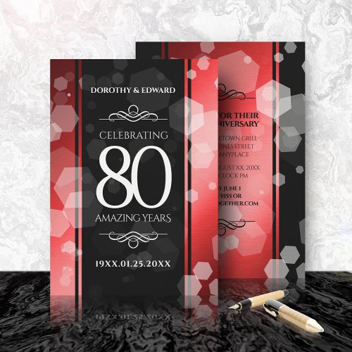 Elegant 80th Ruby Wedding Anniversary Celebration Invitation