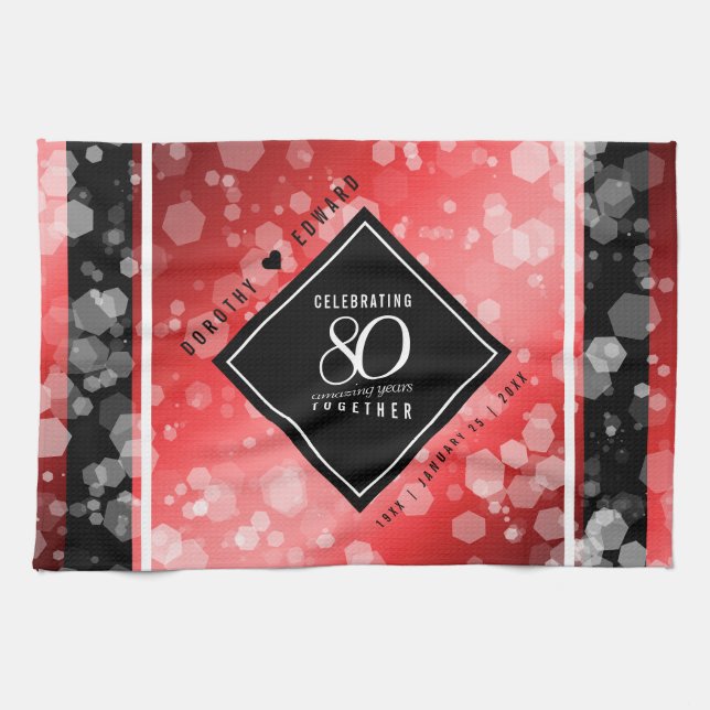 Elegant 80th Ruby Wedding Anniversary Celebration Kitchen Towel (Horizontal)